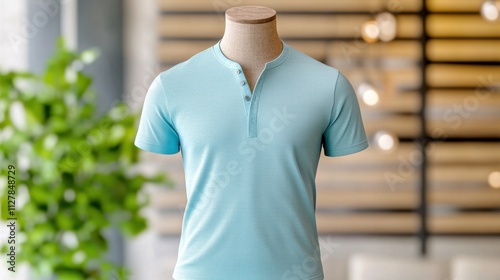 The Henley 3D Render MOCKUP T shirt in Aqua Color features a flattering slim fit design with a modern twist on the classic Henley style photo