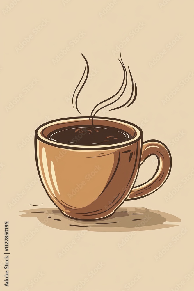 Warm Coffee Cup with Steam on Simple Beige Background Illustration Warm Coffee Cup with Steam on Simple Beige Background Illustration