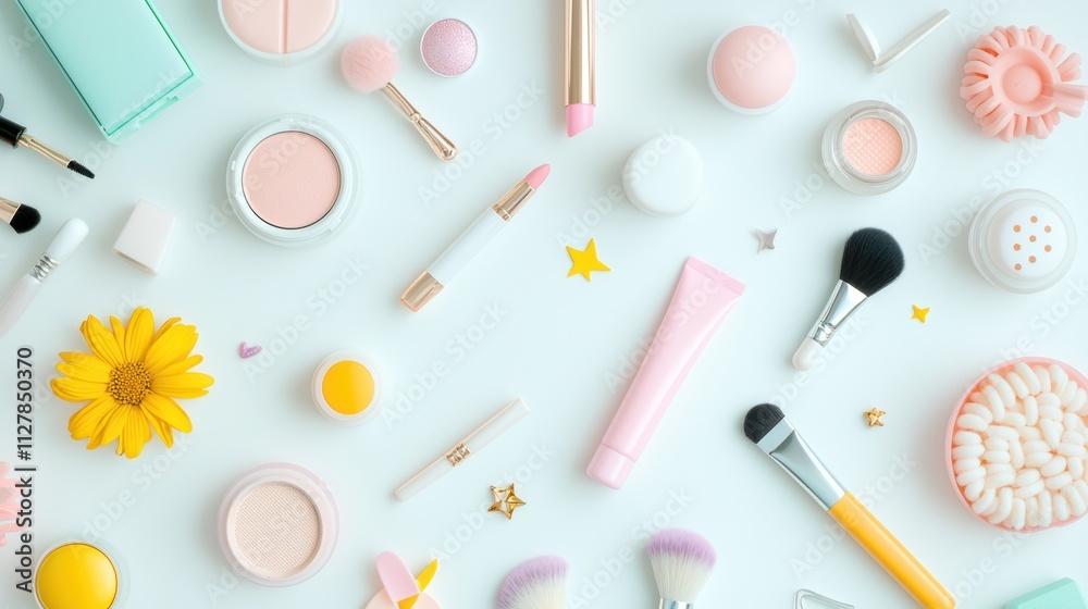 Beauty Products Flat lay of various beauty products and accessories, creating a visually appealing composition for lifestyle or beauty blogs.