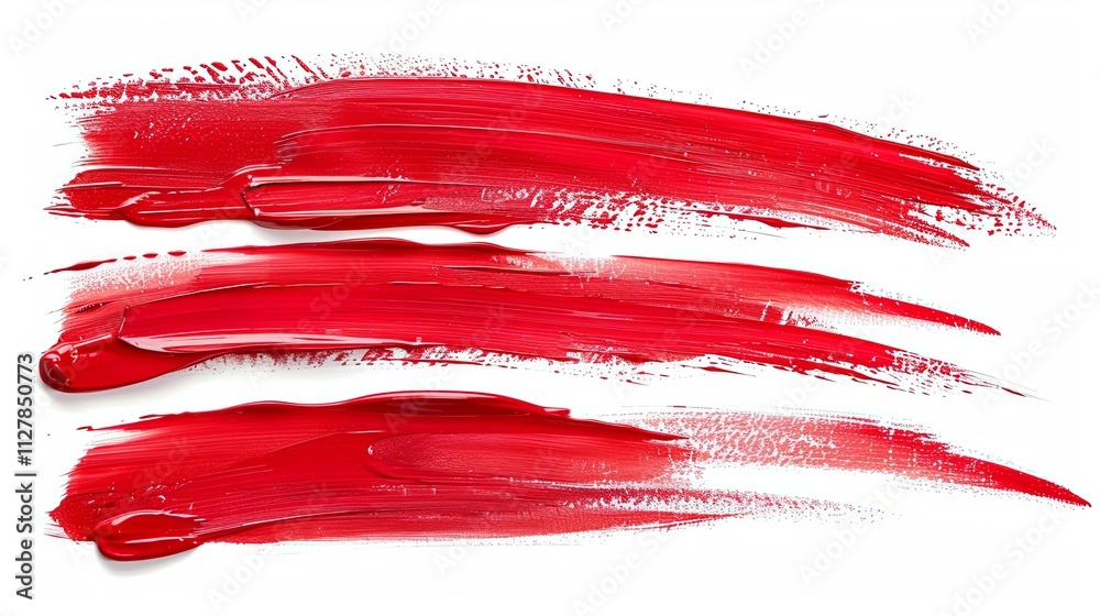 Three Vibrant Red Lipstick Swatch Strokes on White Background
