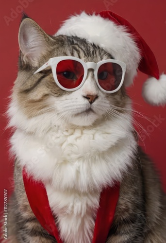 cat wearing santa hat, kitty with sunglasses