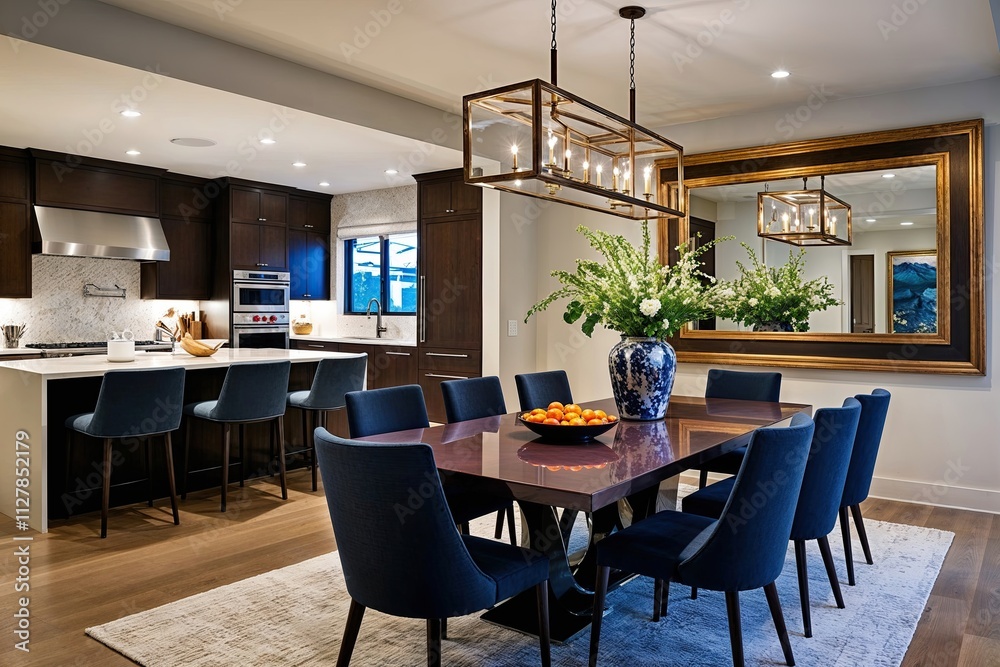Modern Dining Room with Artistic Frame in Elegant Kitchen Environment Modern Dining Room with Artistic Frame in Elegant Kitchen Environment
