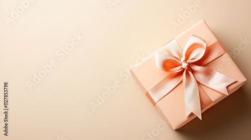 Gift Boxes and Presents A single, beautifully wrapped gift box with a large bow, placed against a clean background, perfect for a minimalist birthday image.