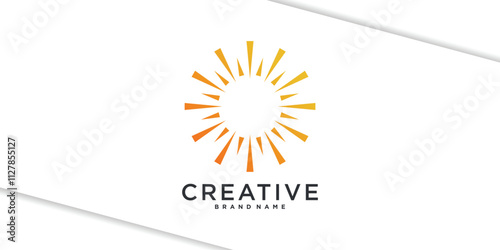 Sun logo design. Abstract geometric sunburst. Premium Vector