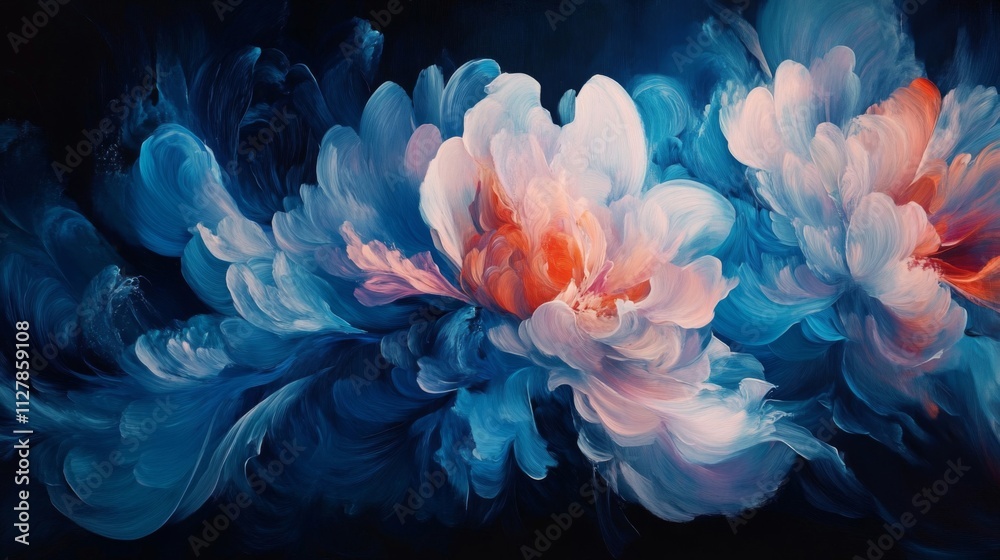 Abstract Blue And Peach Floral Painting Abstract Blue And Peach Floral Painting