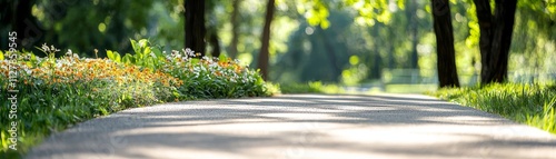 Meadow pathway blossoms serene nature scene outdoor photography photo