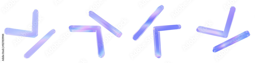 Set of 4 3d glass end arrow shape with aberration effect isolated on a transparent background. Blue tone. 3d transparent elements for graphic design. Set of 4 3d glass end arrow shape with aberration effect isolated on a transparent background. Blue tone. 3d transparent elements for graphic design.