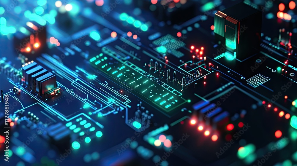 Abstract Technology Background with Circuit Board and Lights Effects Abstract Technology Background with Circuit Board and Lights Effects
