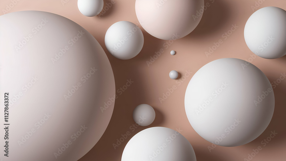 Spheres of varying sizes arranged on a smooth surface in soft natural tones Spheres of varying sizes arranged on a smooth surface in soft natural tones