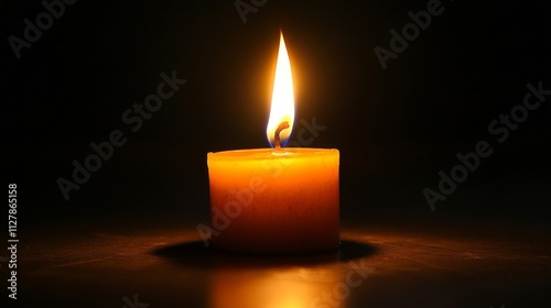 A Single Lit Candle In Complete Darkness