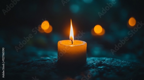 Single Candle Burning Brightly In The Dark