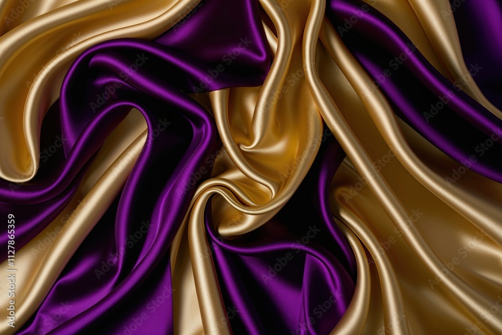 Obraz premium Ethereal Backdrop of Luxurious Opulent Satin Waves in Gold and Royal Purple