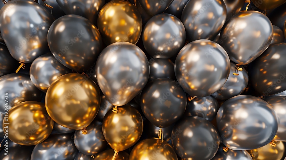 floating golden and silver balloons floating golden and silver balloons