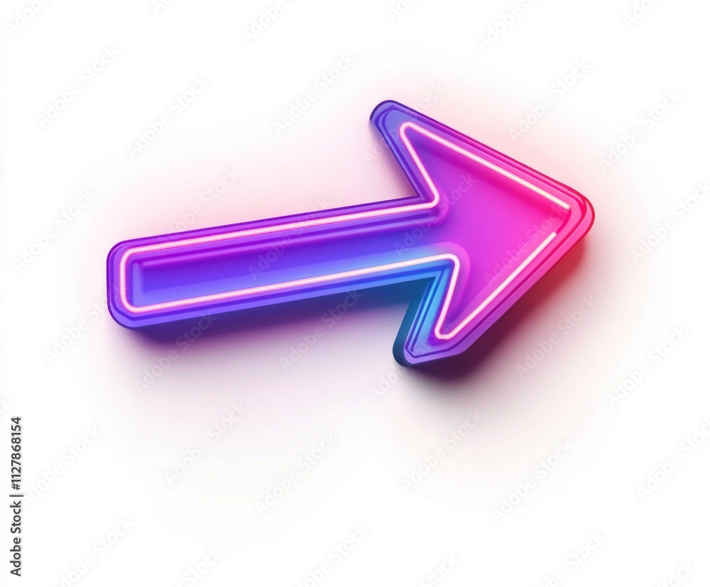 Vibrant neon arrow pointing right, isolated on white. Vibrant neon arrow pointing right, isolated on white.