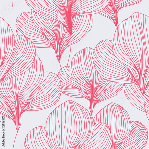 Abstract seamless pattern featuring overlapping heart-shaped leaves in a vibr...