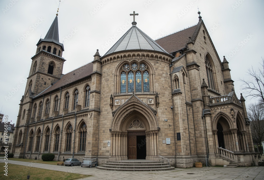 Photo of an old church in Europe with a classic style, an old European building, a religious center and a historical tourist destination attraction in Europe. Photo of an old church in Europe with a classic style, an old European building, a religious center and a historical tourist destination attraction in Europe.