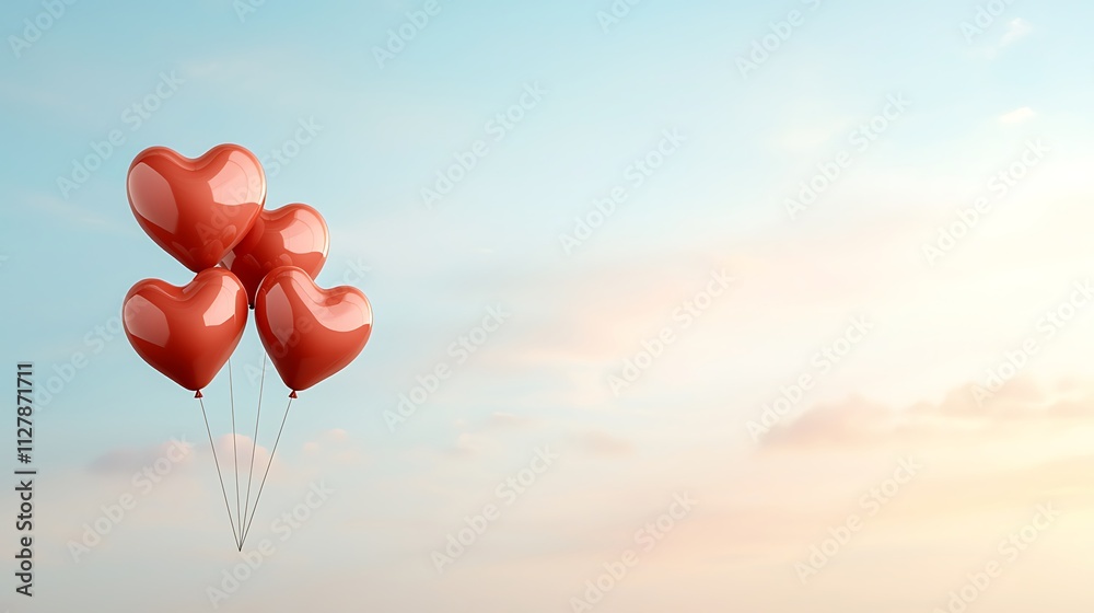 Fototapeta premium Elevated view of a romantic valentine's day celebration with heart balloons outdoors