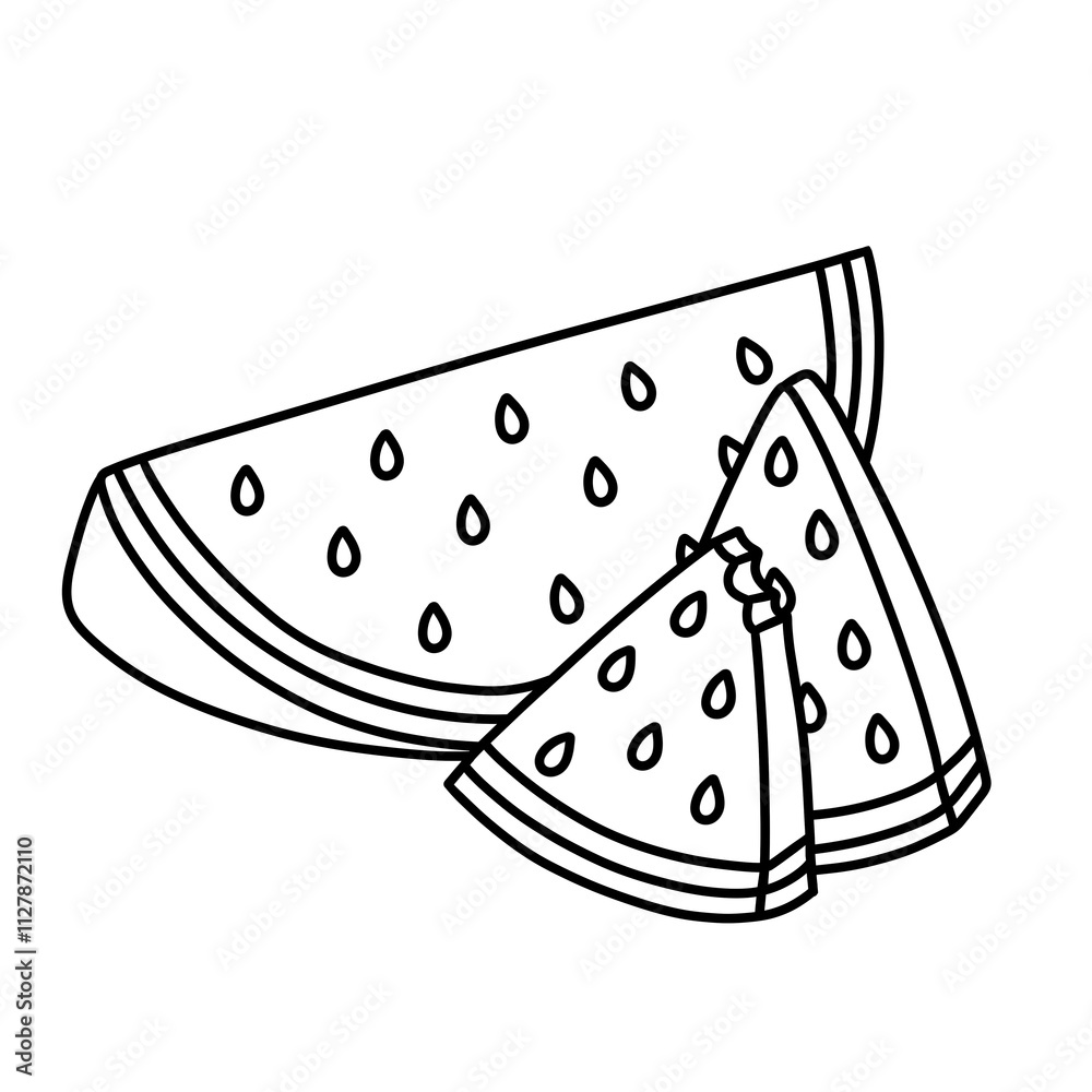 Red and fresh watermelon slices. Thin line illustration