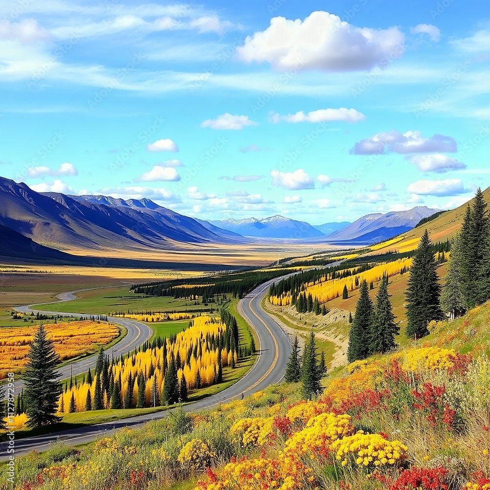 Fototapeta landscape with mountains and river