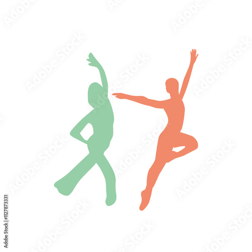 Dancing people color silhouette