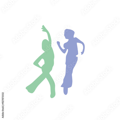 Dancing people color silhouette