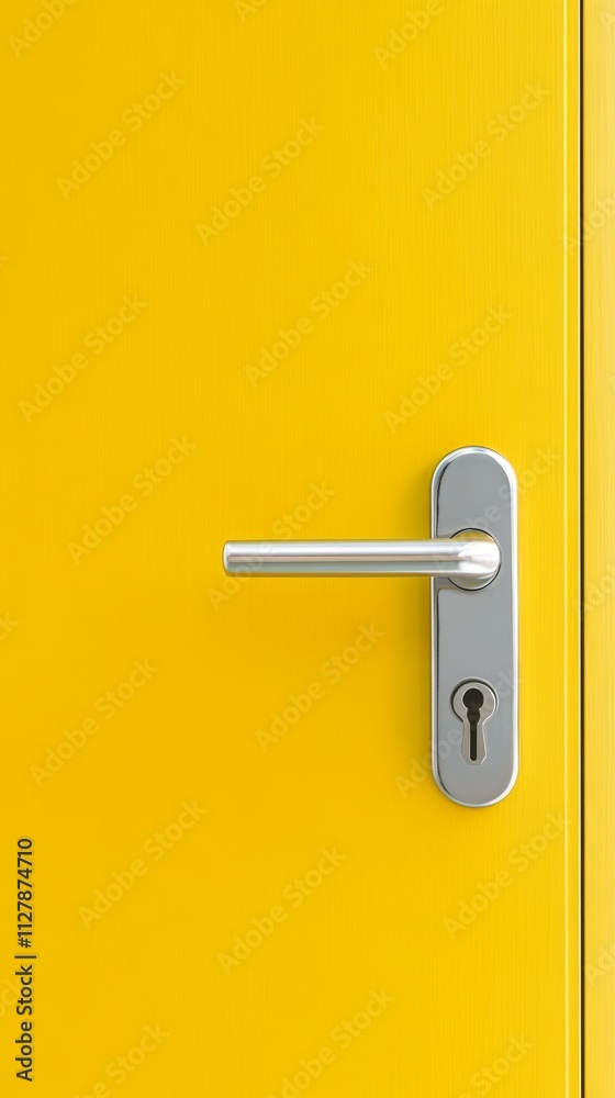 Bright Yellow Door with Simple Design and Silver Handle Bright Yellow Door with Simple Design and Silver Handle