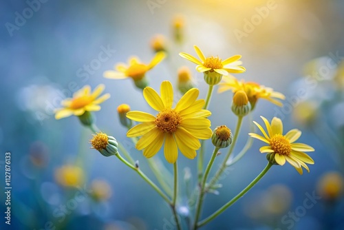 Serene Minimalist Composition of Wildflower Senecio Lividus Against a Soft Focus Background, Emphasizing Nature's Beauty and Simplicity in a Peaceful Setting photo