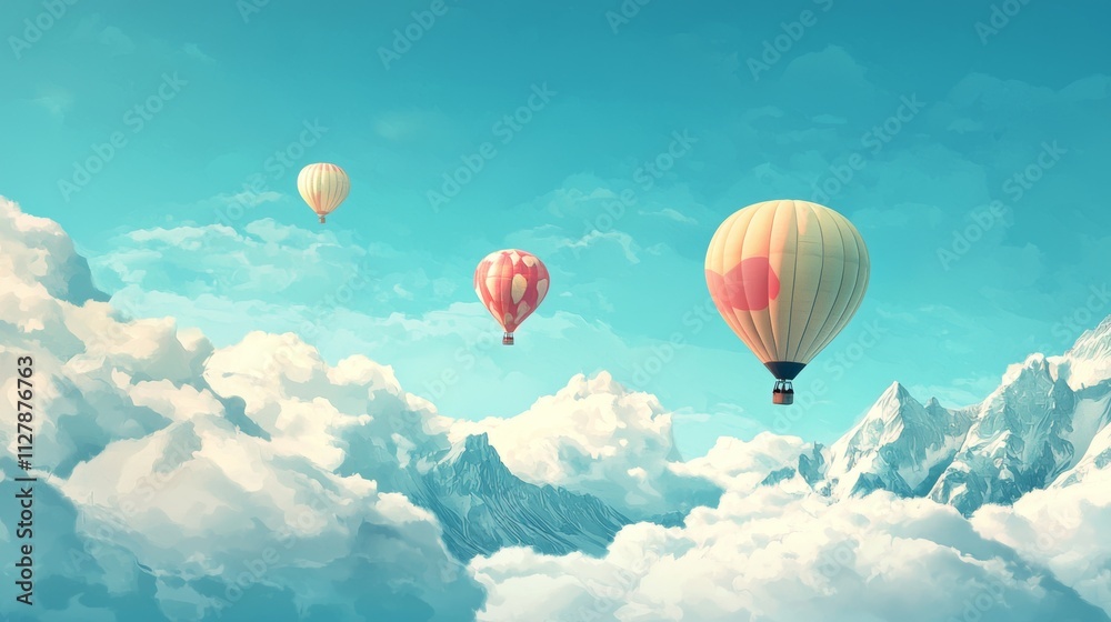 Fototapeta premium Colorful Hot Air Balloons Against a Bright Blue Sky and Clouds