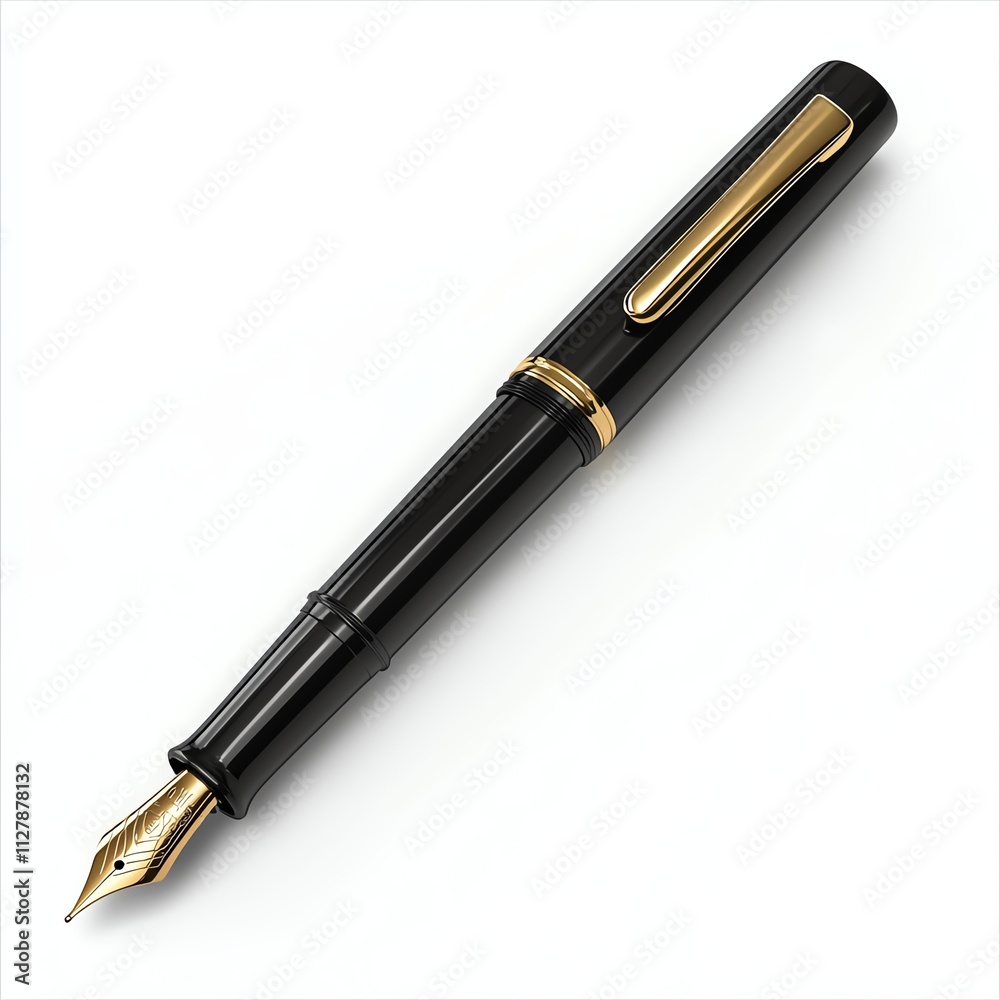 A sleek black fountain pen with a gold nib, symbolizing elegance and professionalism, perfect for writing or collecting. A sleek black fountain pen with a gold nib, symbolizing elegance and professionalism, perfect for writing or collecting.