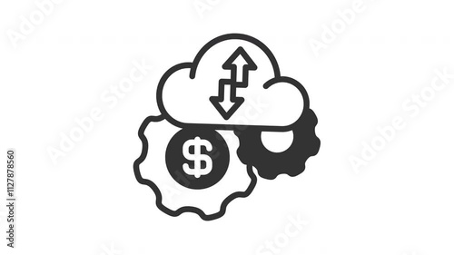 Animated saas with cloud, coin and gear sign. Suitable for finance, technology, blockchain, digital, connected, online, system, internet, big data, web, fintech, cyberspace and business