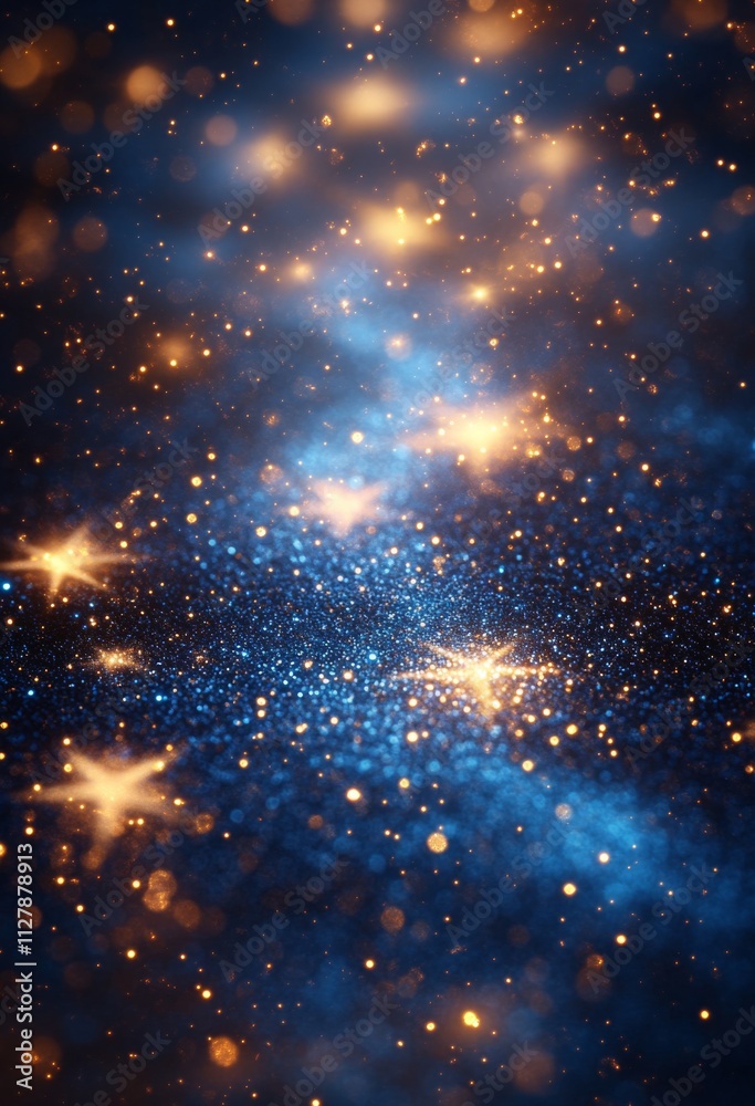 黒い背景に輝く金色の星。クリスマスと新年のコンセプト 黒い背景に輝く金色の星。クリスマスと新年のコンセプト
