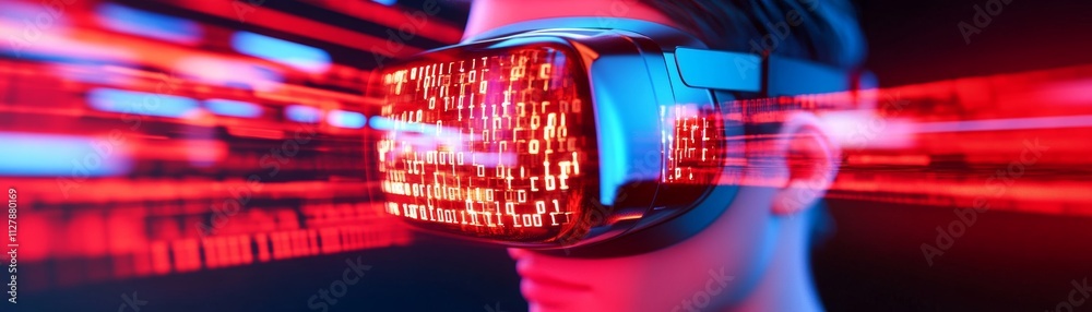Futuristic Portrait of a Person in VR with Illuminated Ransomware Code Futuristic Portrait of a Person in VR with Illuminated Ransomware Code