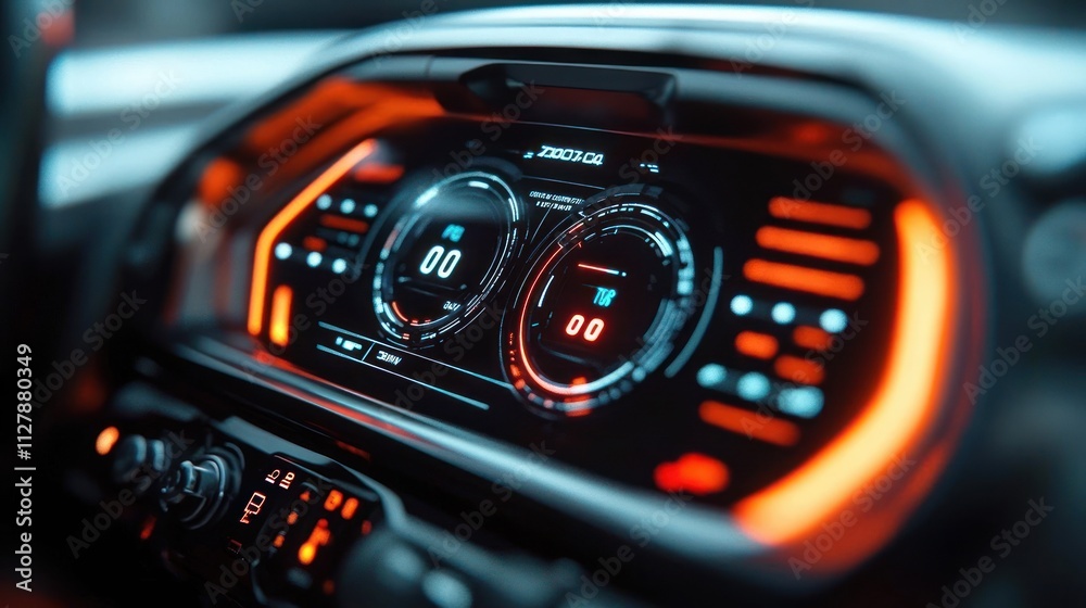 Futuristic Car Dashboard Display with Digital Gauge and Cyberpunk Aesthetics Futuristic Car Dashboard Display with Digital Gauge and Cyberpunk Aesthetics