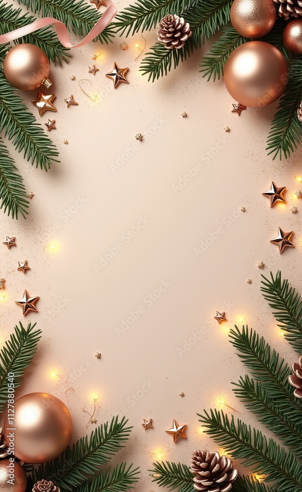A festive Christmas-themed background with evergreen branches.