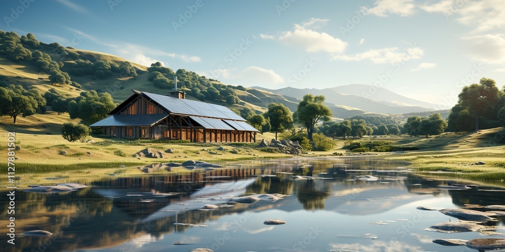 Naklejka premium landscape with lake and mountains