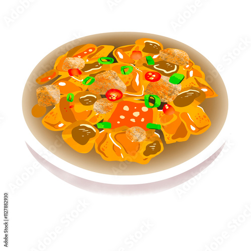 Indonesian food sambal goreng kentang ati illustration