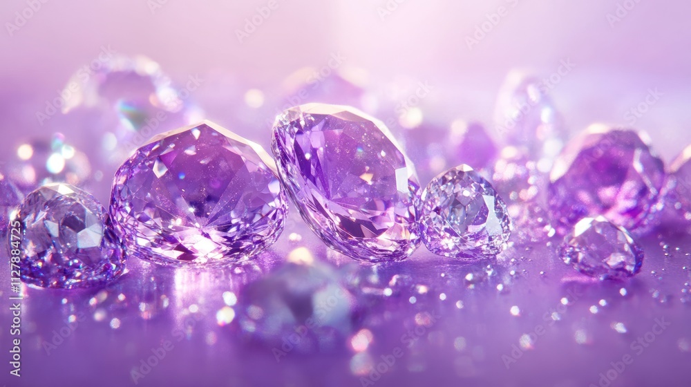 A collection of sparkling purple gemstones on a soft background. A collection of sparkling purple gemstones on a soft background.