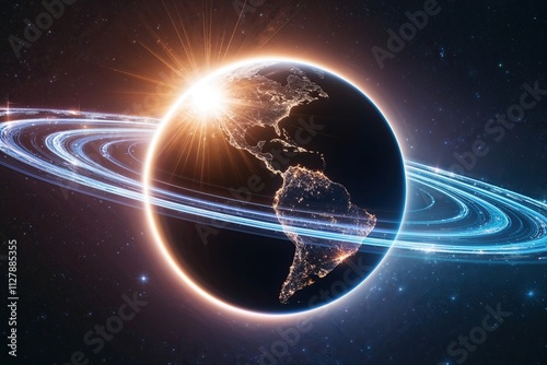 Stunning 3D Orbit Visuals Featuring Radiant Shimmer and Cutting-Edge Design