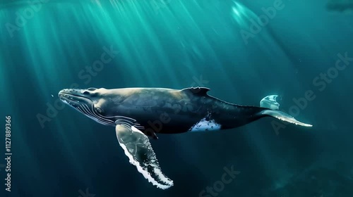 Humpback whale playfully swimming in clear blue ocean