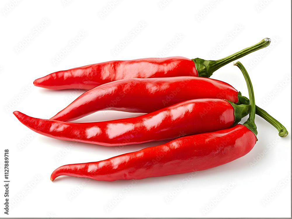 Red hot chili peppers, a vibrant cluster of fresh red chili peppers, isolated on a white background, perfect for cooking and adding a fiery kick to any dish Red hot chili peppers, a vibrant cluster of fresh red chili peppers, isolated on a white background, perfect for cooking and adding a fiery kick to any dish