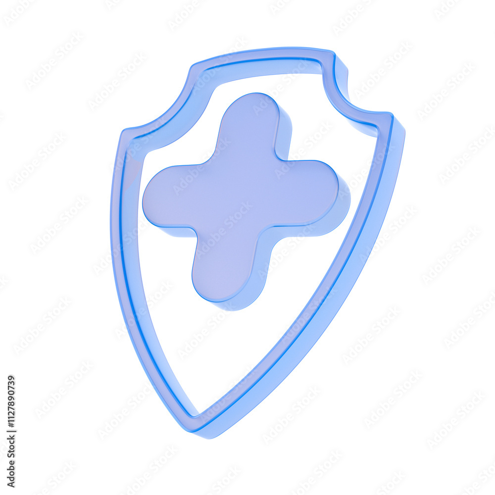 Cross into shield on white background. Isolated 3D illustration Cross into shield on white background. Isolated 3D illustration