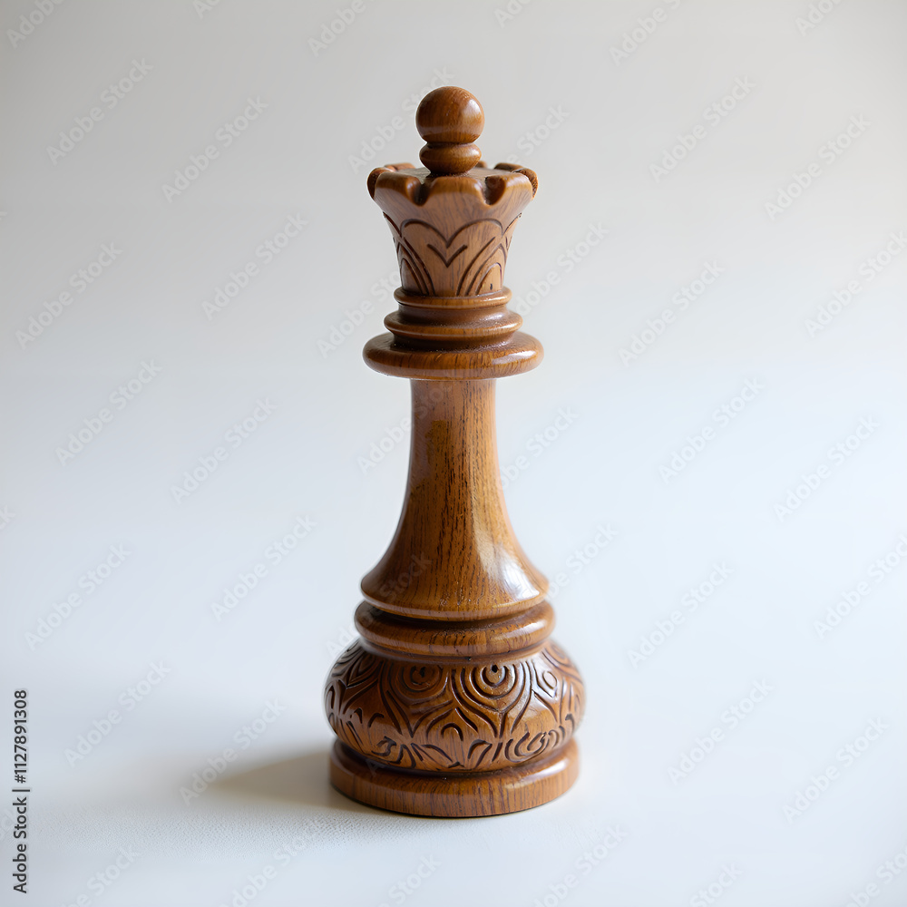 Intricately carved wooden chess queen piece reflecting skill and strategy, photography of still life concept. Intricately carved wooden chess queen piece reflecting skill and strategy, photography of still life concept.