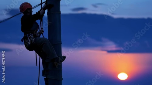 Worker is installing 5G Telecommunication Base Station