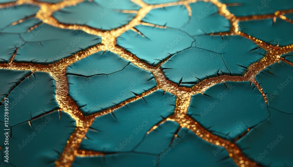 Teal, gold textured surface with intricate cracks filled with shiny gold. Abstract patterns create unique design. Luxurious, artistic surface texture. High detail close up view. Modern, contemporary Teal, gold textured surface with intricate cracks filled with shiny gold. Abstract patterns create unique design. Luxurious, artistic surface texture. High detail close up view. Modern, contemporary
