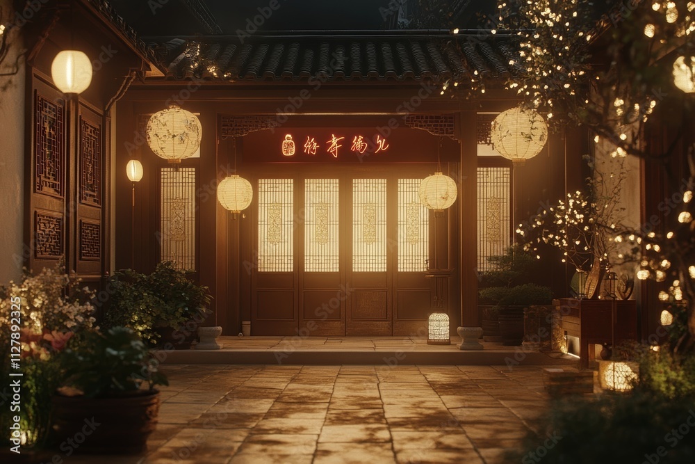 custom made wallpaper toronto digitalNight Scene at a Traditional Chinese House with Illuminated Lanterns