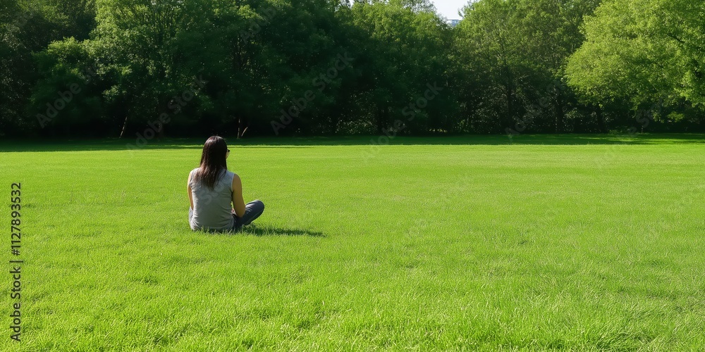 This image portrays a person sitting alone in a lush green field surrounded by trees, symbolizing solitude, peace, and a deep connection to nature and self-reflection. This image portrays a person sitting alone in a lush green field surrounded by trees, symbolizing solitude, peace, and a deep connection to nature and self-reflection.
