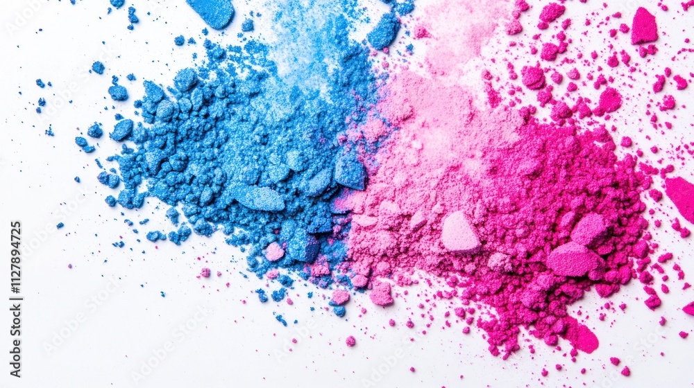 Fototapeta premium Colorful powdered pigments in blue and pink, ideal for art and crafts.