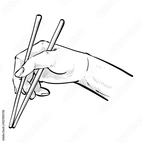 eat with chopsticks handdrawn illustration