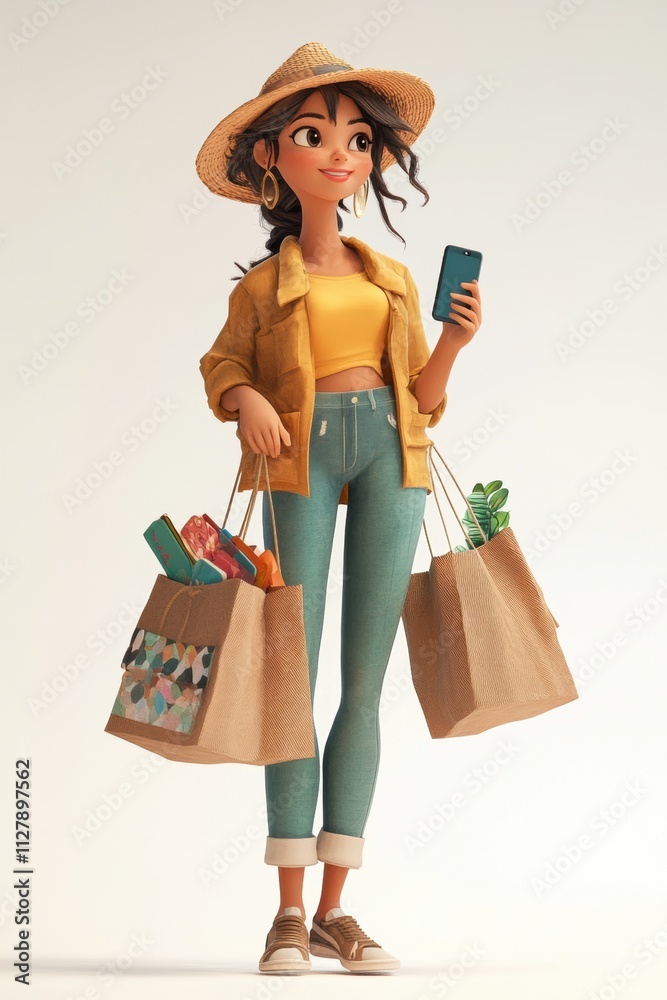 Female shopping with shopping bags in holiday season. Female shopping with shopping bags in holiday season.