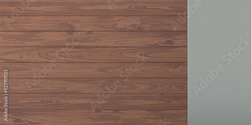 Cut timber panels mocha mousse tone background with blank vertical rectangle frame cement texture loft style graphic illustration.